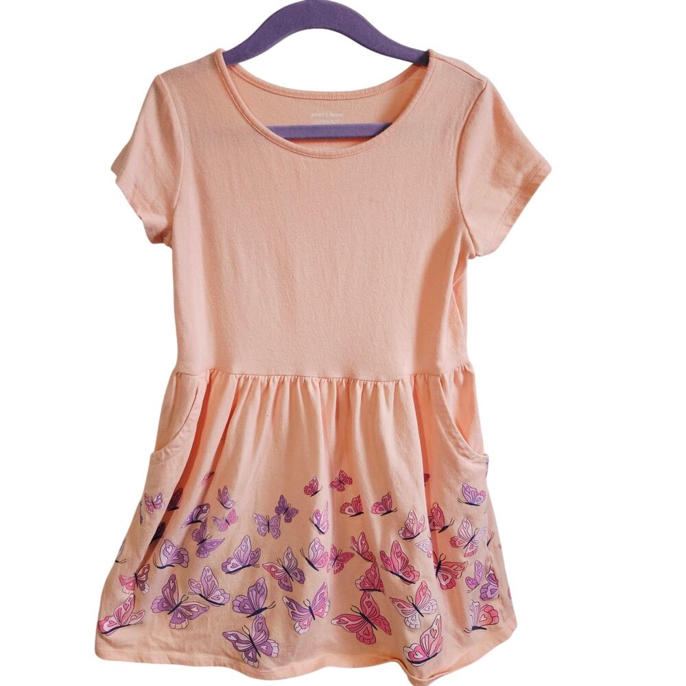 Jumping Bean All Day Play Dress Peach With Purple Pink Ombre Butterflies Size 7
